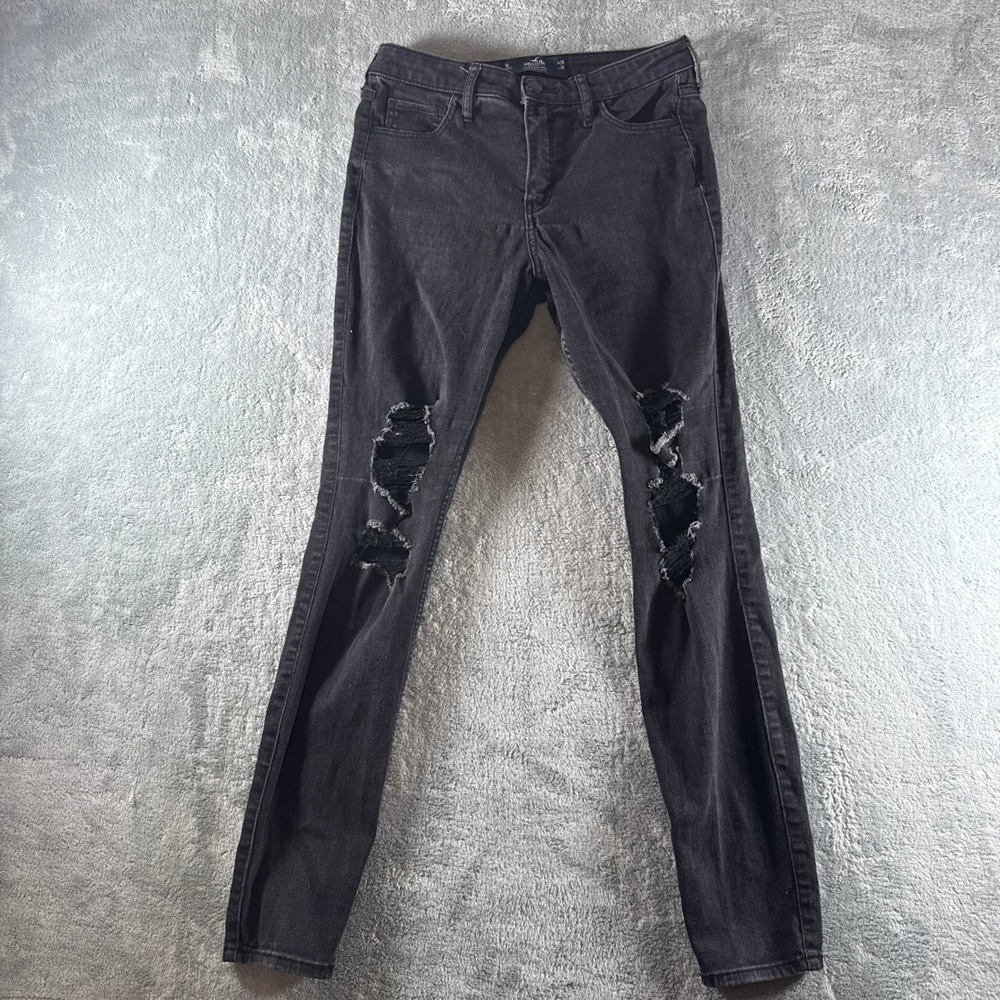 Hollister High-Rise Super Skinny Distressed Black Jeans W29 L30 Size 9L 0197
